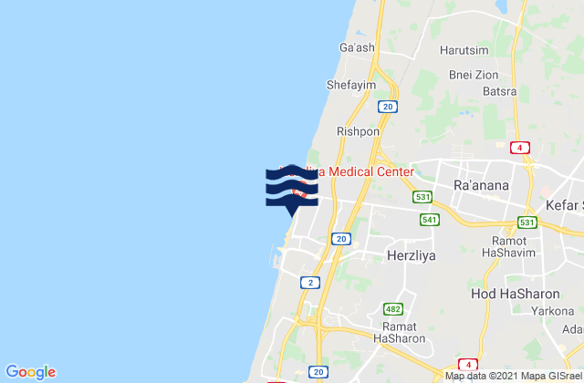Herzliya Pituah, Israelの潮見表地図