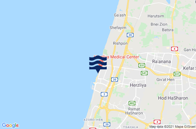 Herzliya, Israelの潮見表地図