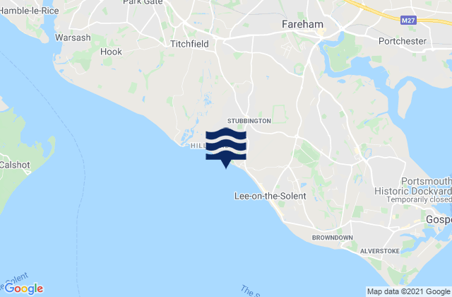 Hill Head Beach, United Kingdomの潮見表地図