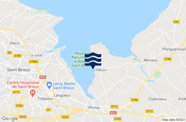 Hillion, Franceの潮見表地図