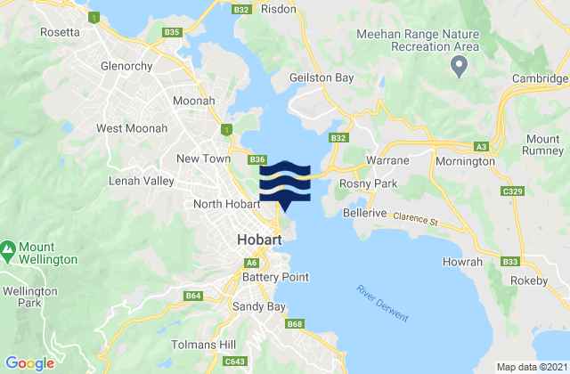 Hobart, Australiaの潮見表地図