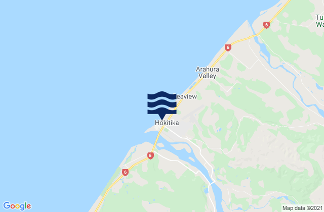 Hokitika River Bar, New Zealandの潮見表地図