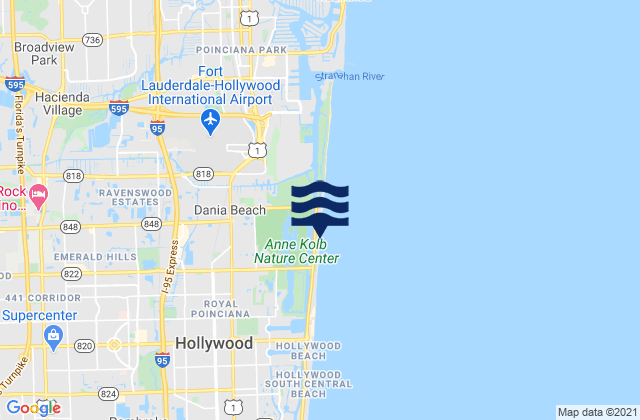 Hollywood Beach (West Lake North End), United Statesの潮見表地図