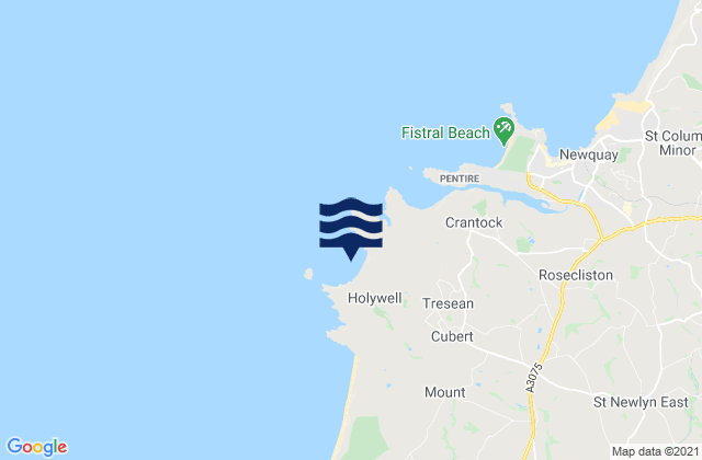Holywell Bay Beach, United Kingdomの潮見表地図