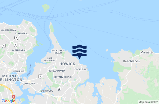Howick Beach, New Zealandの潮見表地図