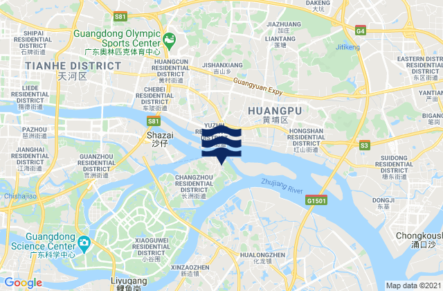Huangpu Gang, Chinaの潮見表地図