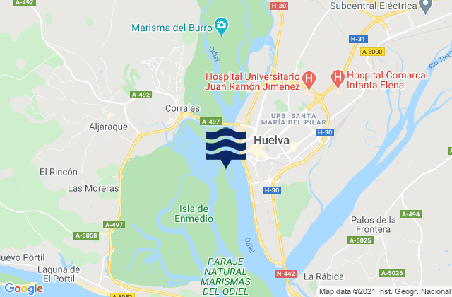 Huelva Rio Odiel, Spainの潮見表地図