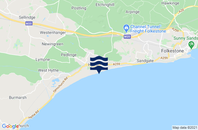 Hythe Beach, United Kingdomの潮見表地図