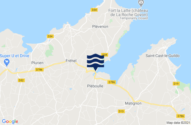 Hénanbihen, Franceの潮見表地図