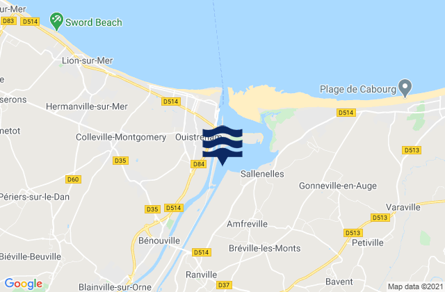 Hérouvillette, Franceの潮見表地図