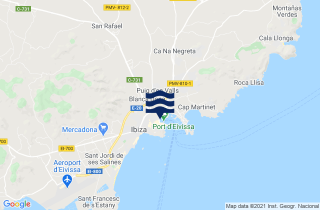 Ibiza, Spainの潮見表地図