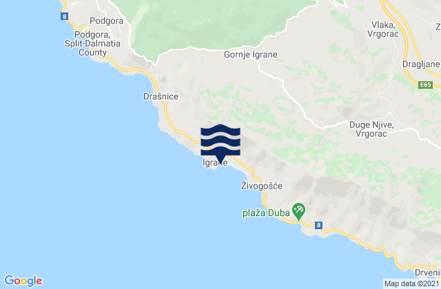 Igrane, Croatiaの潮見表地図