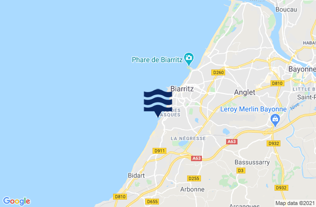 Ilbaritz - Marbella, Franceの潮見表地図