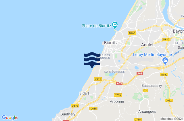 Ilbarritz, Spainの潮見表地図