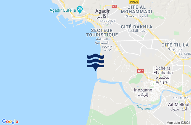 Inezgane, Moroccoの潮見表地図