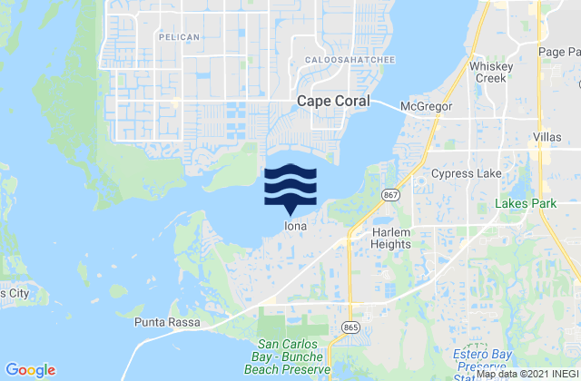 Iona Shores, United Statesの潮見表地図