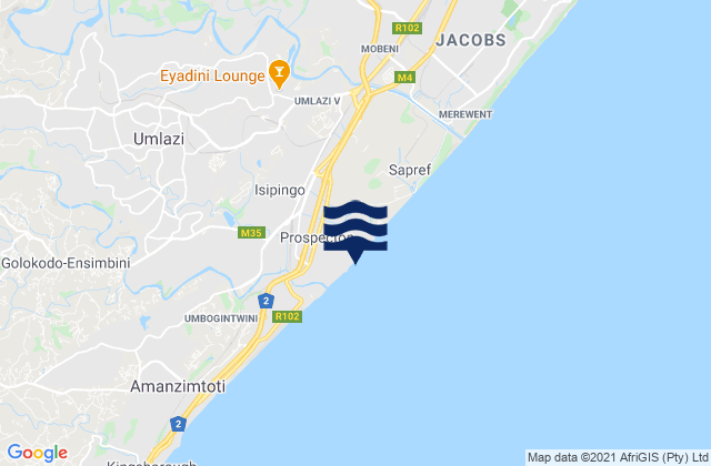 Isipingo Beach, South Africaの潮見表地図