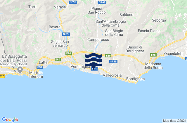 Isolabona, Italyの潮見表地図