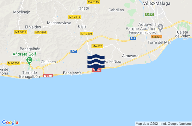 Iznate, Spainの潮見表地図