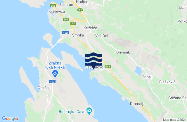 Jadranovo, Croatiaの潮見表地図