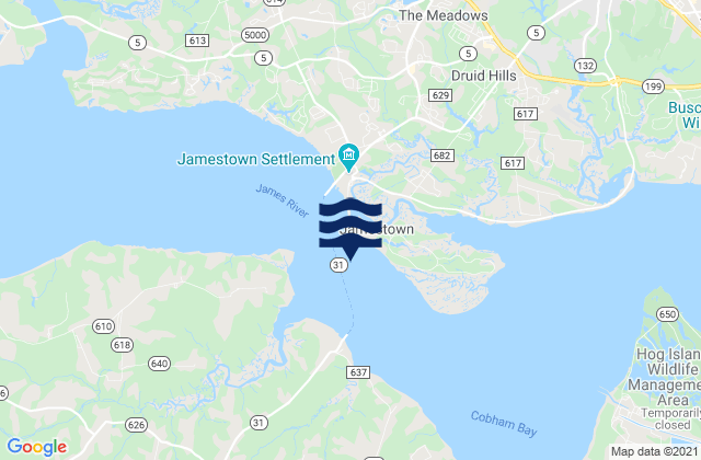 Jamestown Island Church Point, United Statesの潮見表地図