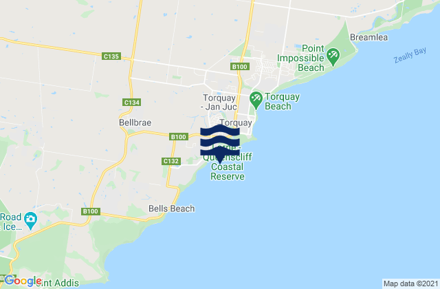 Jan Juc Back Beach, Australiaの潮見表地図