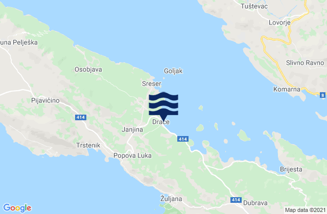 Janjina, Croatiaの潮見表地図
