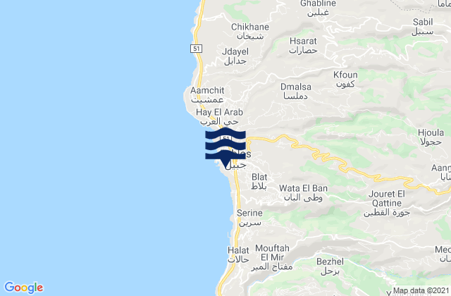 Jbaïl, Lebanonの潮見表地図