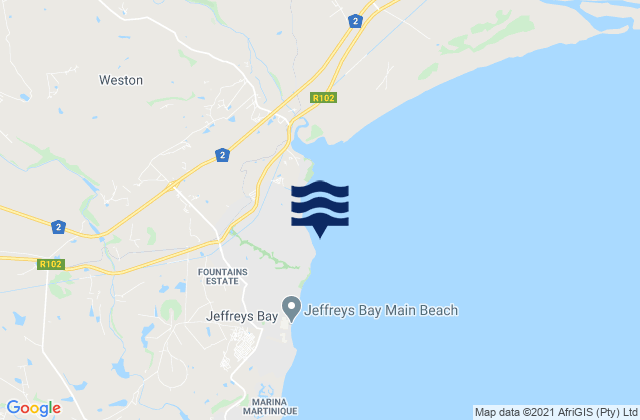 Jeffreys Bay (J-Bay), South Africaの潮見表地図