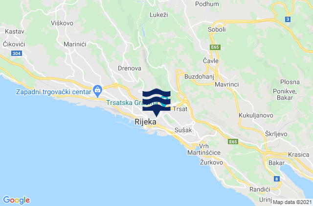 Jelenje, Croatiaの潮見表地図