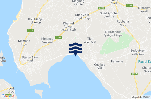 Jerba Ajim, Tunisiaの潮見表地図