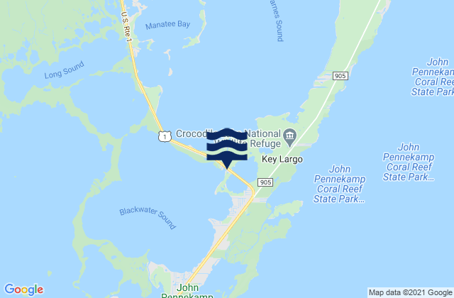 Jewfish Creek entrance Blackwater Sound, United Statesの潮見表地図