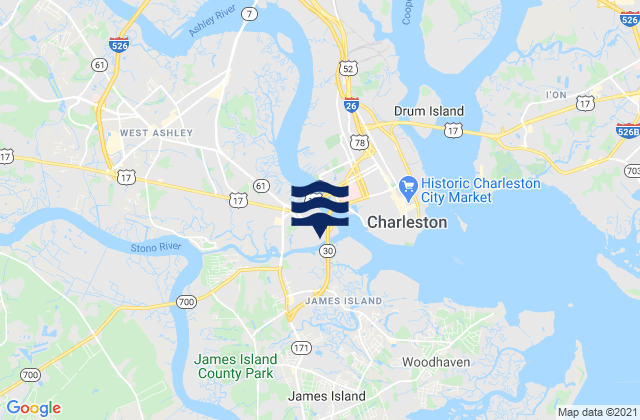 Johns Island Bridge, United Statesの潮見表地図