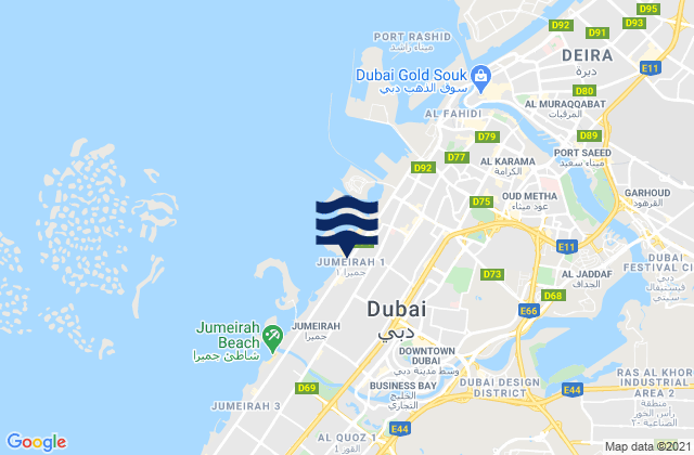 Jumeirah Beach, United Arab Emiratesの潮見表地図