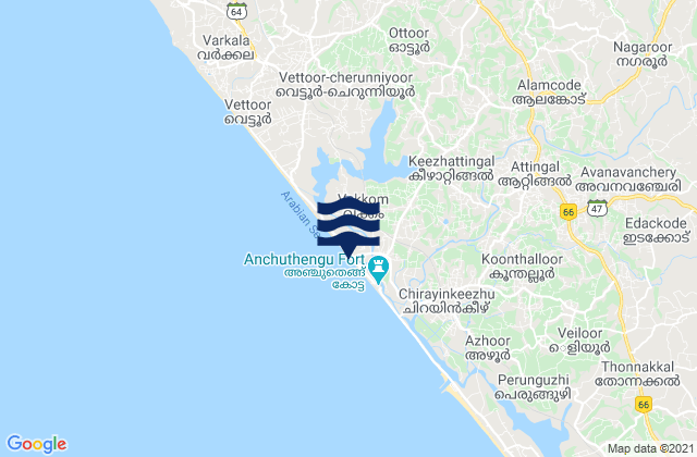 Kadakkavoor, Indiaの潮見表地図