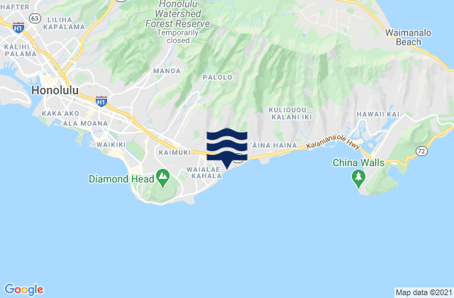 Kahala Hilton Beach, United Statesの潮見表地図