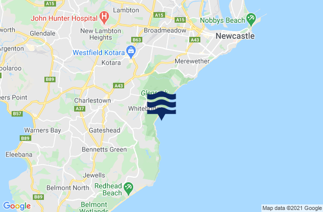 Kahibah, Australiaの潮見表地図
