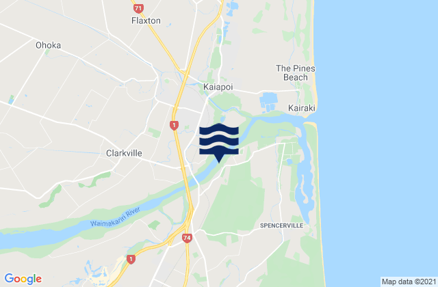 Kaiapoi, New Zealandの潮見表地図