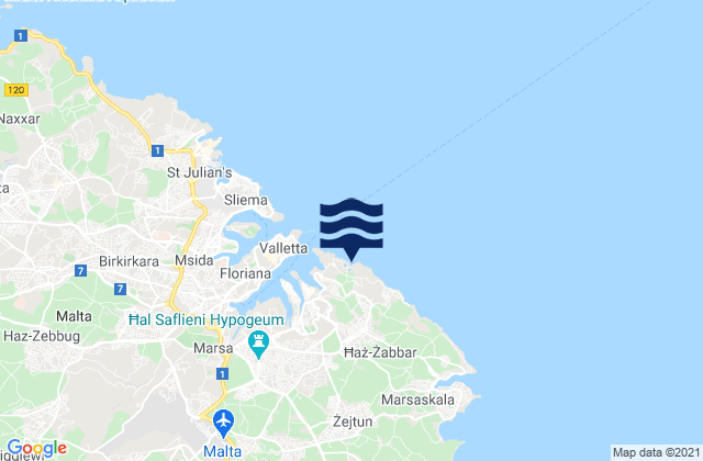Kalkara, Maltaの潮見表地図