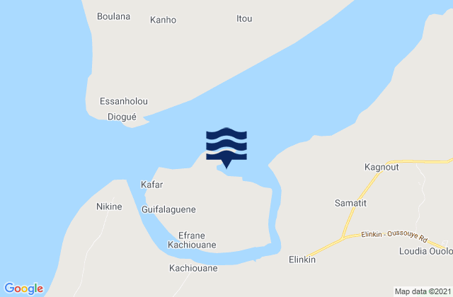 Karabane Riviere Casamance, Senegalの潮見表地図