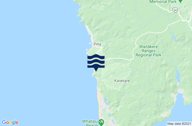 Karekare Beach Auckland, New Zealandの潮見表地図