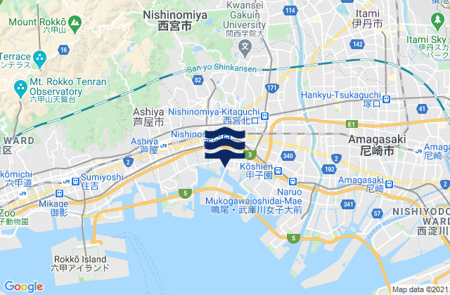 Kawanishi Shi, Japanの潮見表地図