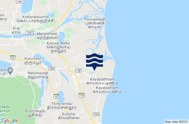 Kayalpattinam, Indiaの潮見表地図