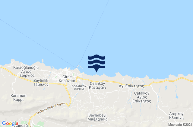 Kazáfani, Cyprusの潮見表地図