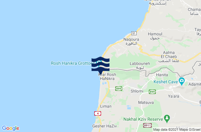Kefar Rosh HaNiqra, Israelの潮見表地図