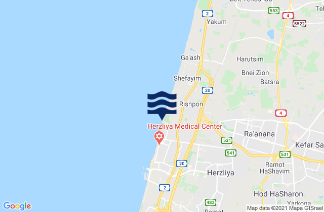 Kefar Shemaryahu, Israelの潮見表地図