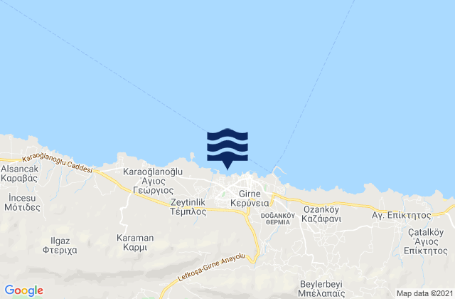 Kerýneia, Cyprusの潮見表地図
