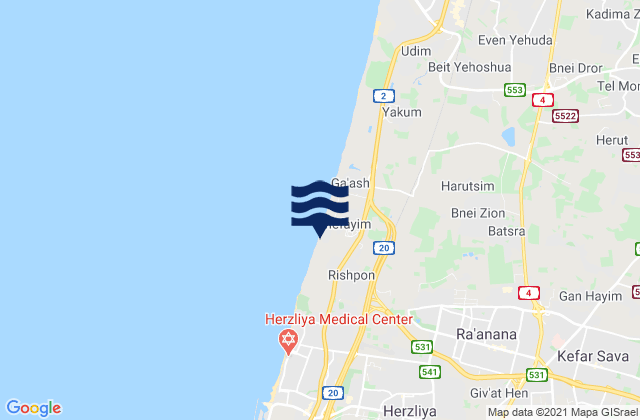 Kfar Saba, Israelの潮見表地図