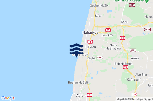Kfar Yasif, Israelの潮見表地図