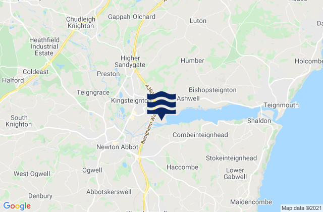 Kingsteignton, United Kingdomの潮見表地図